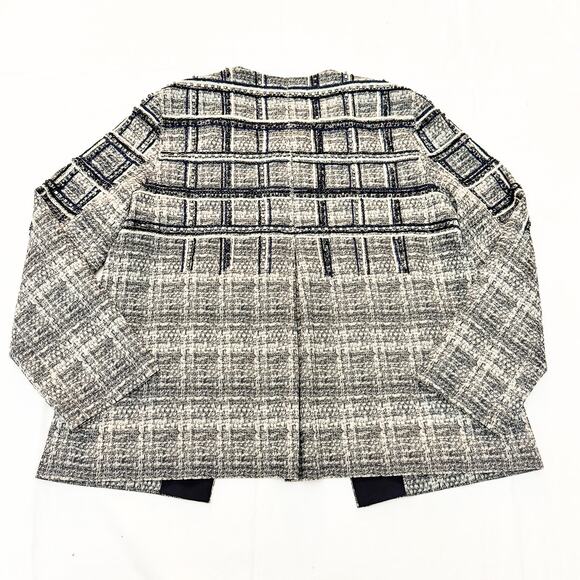 Lela Rose Embellished Black White Metallic Trimmed Plaid Blazer Jacket Size 8 - Picture 4 of 5